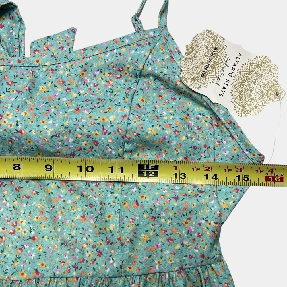 Altar’d State Floral Mini Dress Size M Mint Green Babydoll Tiered Summer NEW - Picture 6 of 13
